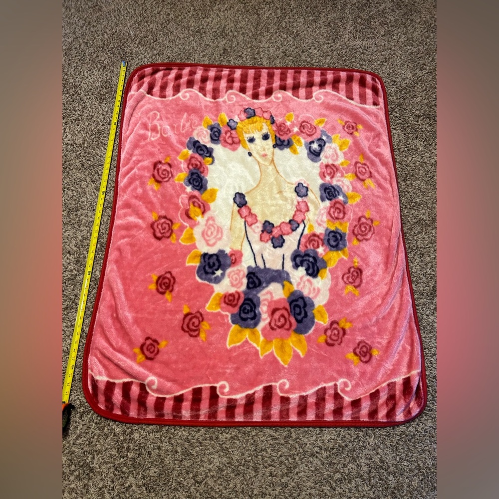 Barbie Fleece Blanket Vintage Floral Heart Pink